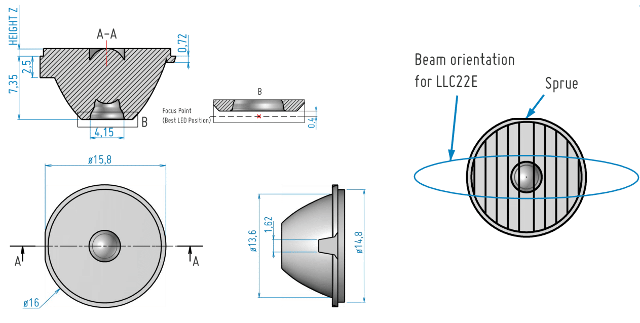 2D shematics for pmma collimator LLC22 range