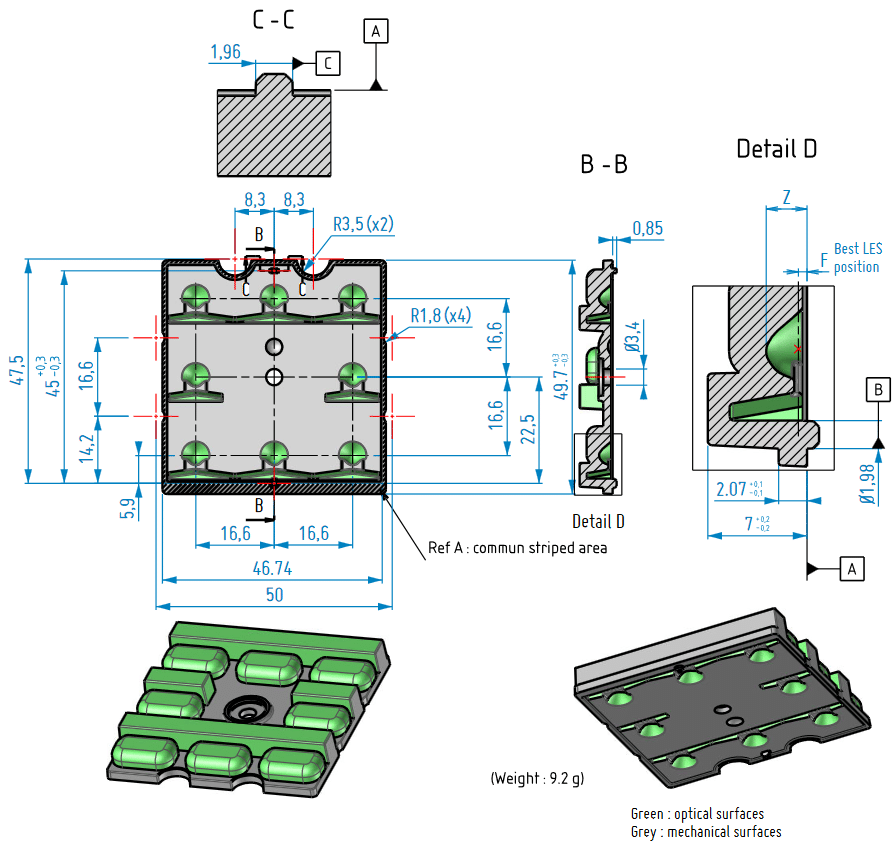 Road lighting LED lens 2D Shematics